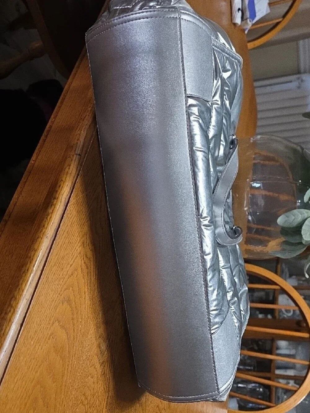 Tory Burch Metallic Silver Quilted Puffer Tote